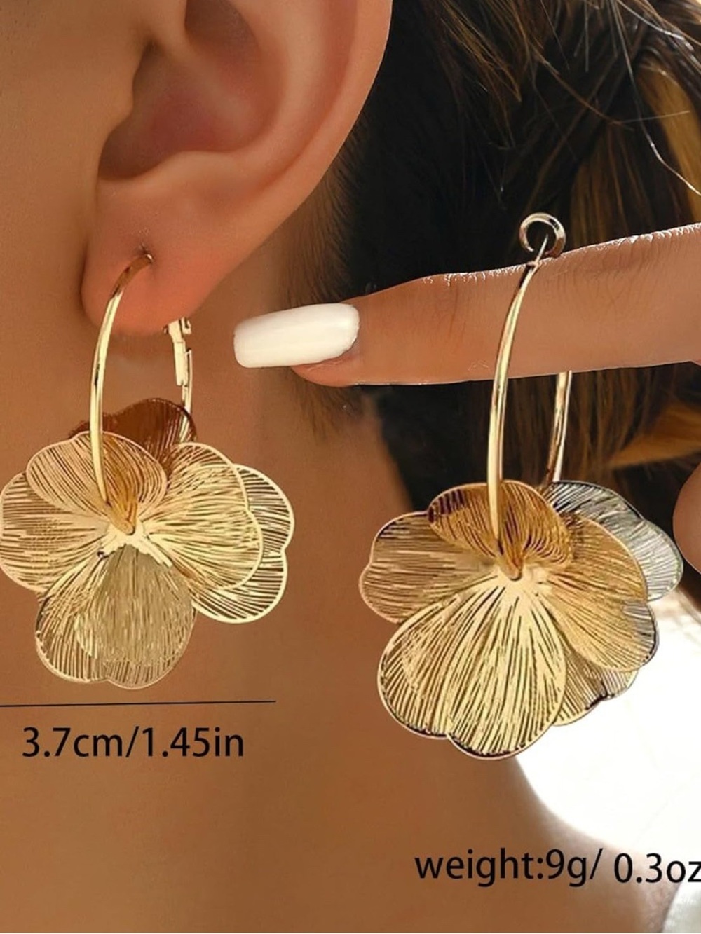 Gold Trendy Zara Flower Hoop Drop Earrings - Picture 5 of 5